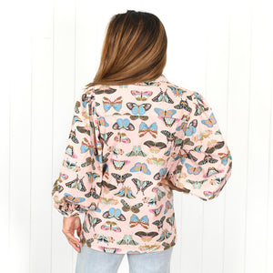 "Scarlett" Top in Emerge Pink Butterfly Print - Palm Cove