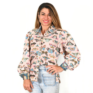 "Scarlett" Top in Emerge Pink Butterfly Print - Palm Cove