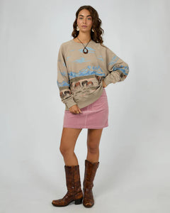 Wild Horses Box Raglan Crew Sweater in Stone - All About Eve