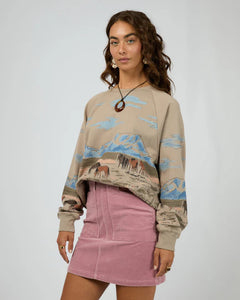 Wild Horses Box Raglan Crew Sweater in Stone - All About Eve