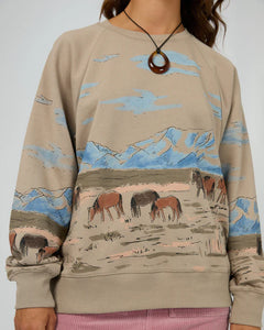 Wild Horses Box Raglan Crew Sweater in Stone - All About Eve