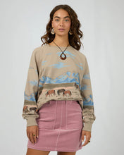 Load image into Gallery viewer, Wild Horses Box Raglan Crew Sweater in Stone - All About Eve