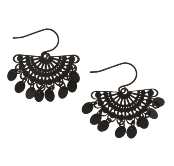 Black Tinkle Fan Earrings