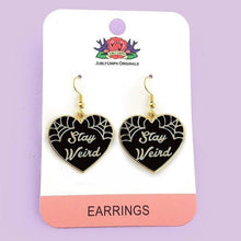 Load image into Gallery viewer, Stay Weird Black Heart Earrings