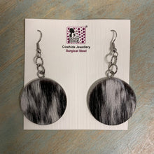 Load image into Gallery viewer, Black &amp; White Cowhide Round Drop Earrings