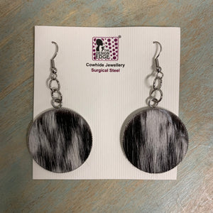 Black & White Cowhide Round Drop Earrings