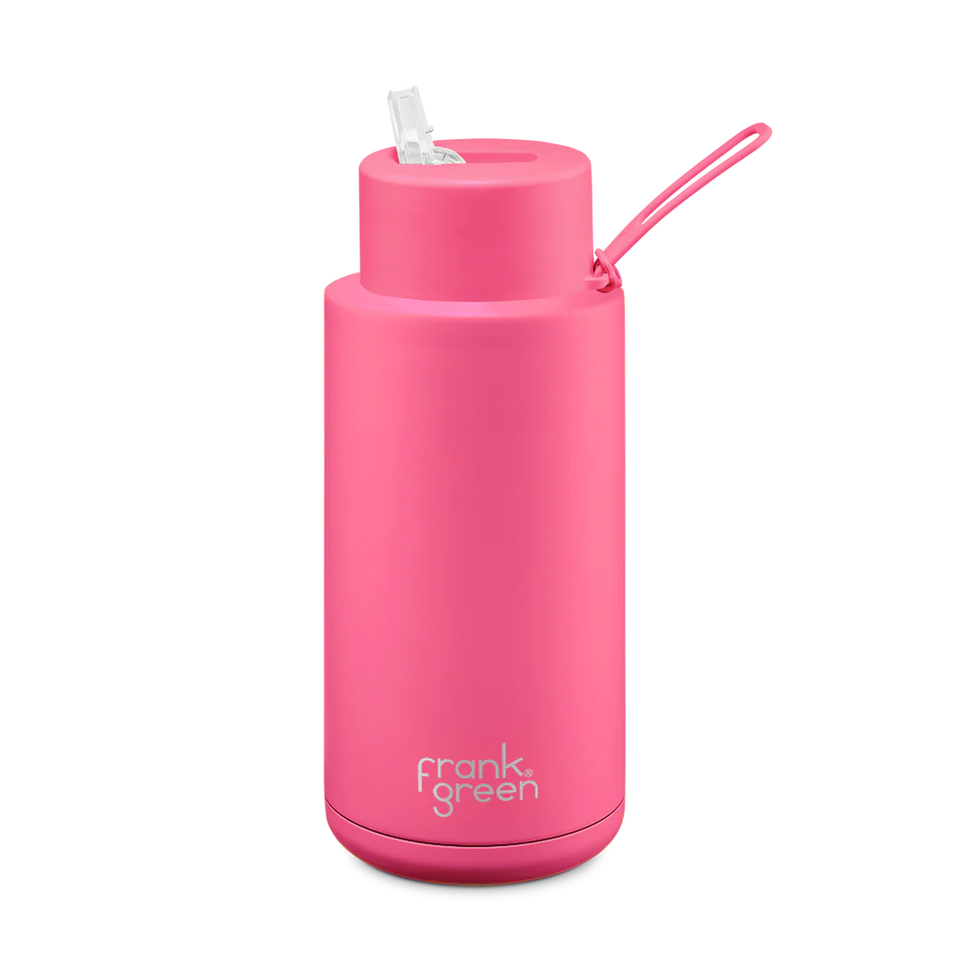 Neon Pink Ceramic Reusable Bottle 34oz/1L - Frank Green