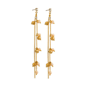Gold Freshwater Pearl Bauble Drop Earrings