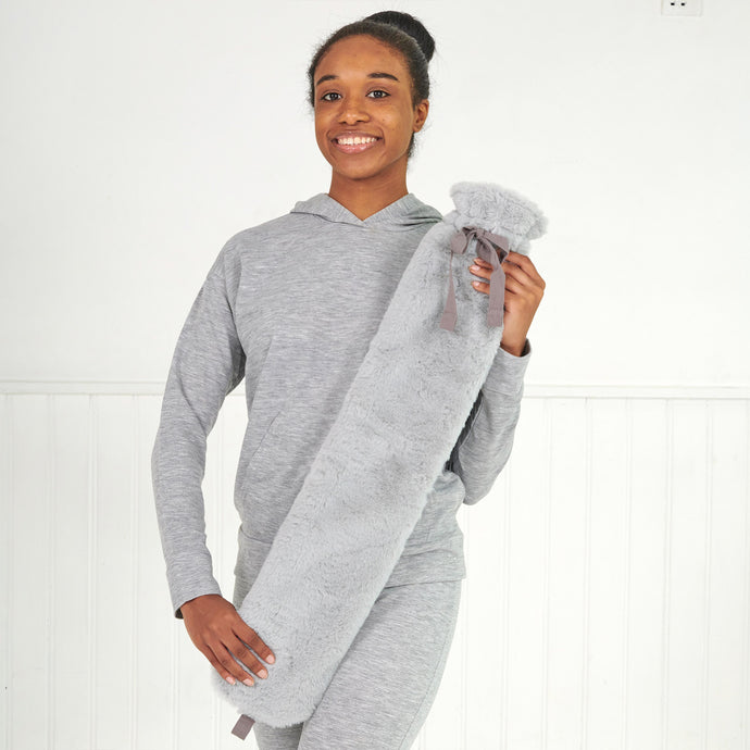 Grey Long Hot Water Bottle - Faux Fur