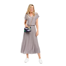 Load image into Gallery viewer, Champagne Lurex Pleated Skirt