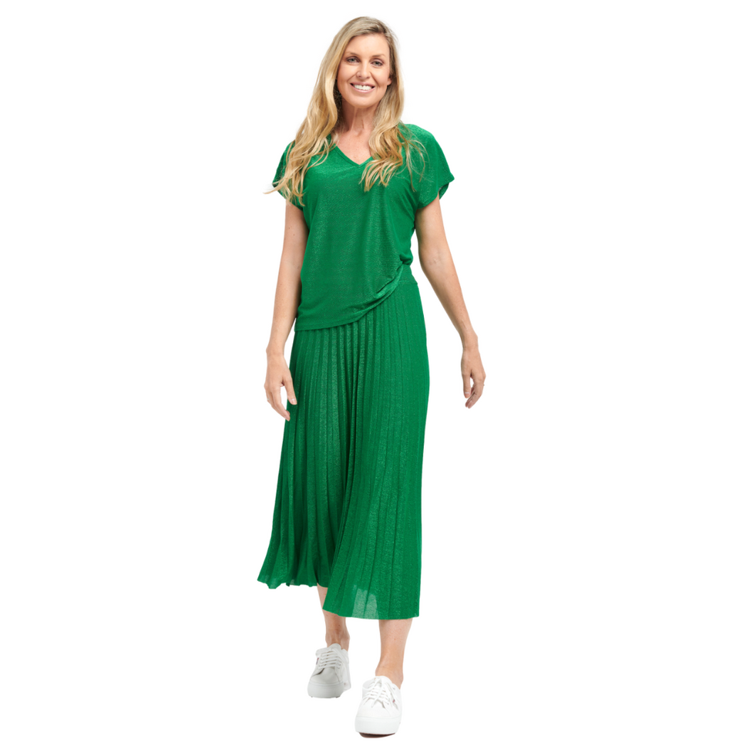 Emerald Lurex Pleated Skirt