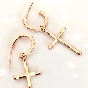 Mary Diamanté Cross Hoops - Gold