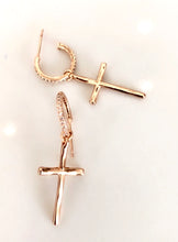 Load image into Gallery viewer, Mary Diamanté Cross Hoops - Gold