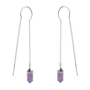 Amethyst Threader Silver Earrings