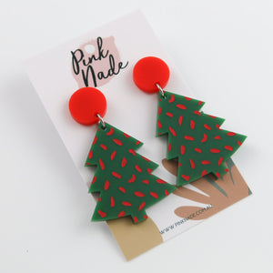 Christmas Tree Earrings - Red and Green Spots