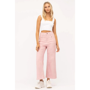 Paper Heart Cropped Wide Leg Jeans - Rosewater