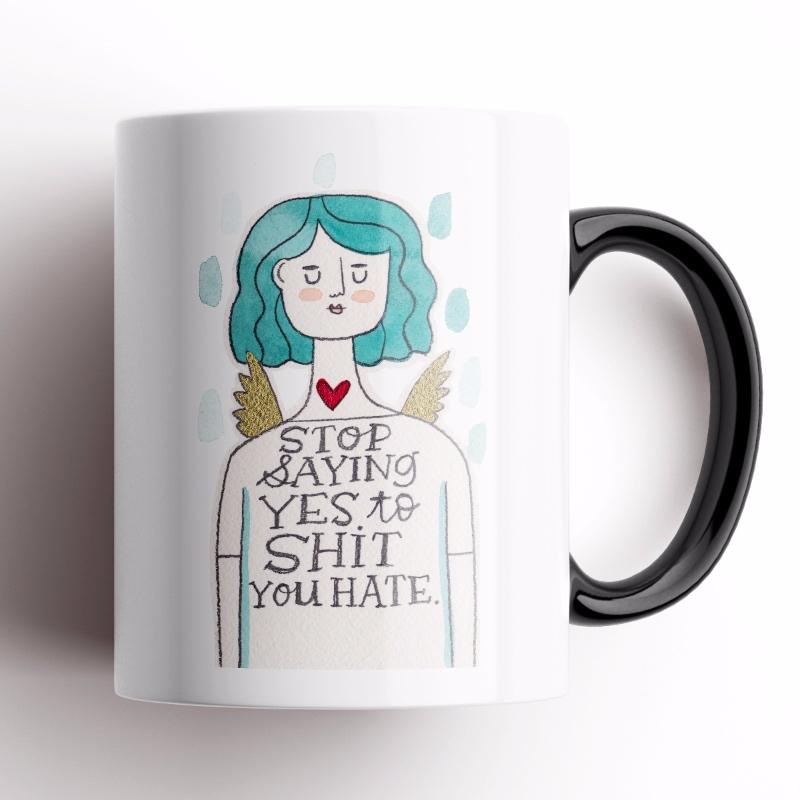 'Stop Saying Yes' Grumpy Angel Mug