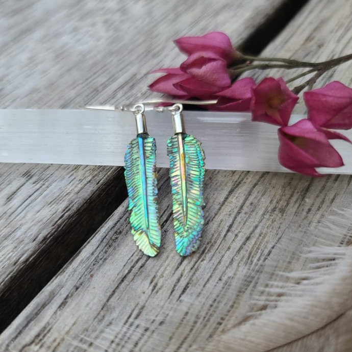 Ultra Mini Abalone Flight Feather Earrings