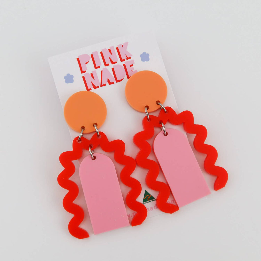 'Nat' Dangle Orange / Red / Candy Pink Dangle Earrings