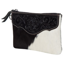 Load image into Gallery viewer, Para Black &amp; White Cowhide Clutch with Tooling Details