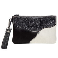 Load image into Gallery viewer, Para Black &amp; White Cowhide Clutch with Tooling Details