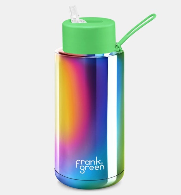 Rainbow/Neon Green Limited Edition Chrome Ceramic Reusable Bottle 34oz/1L - Frank Green