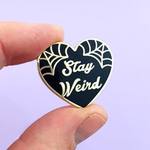 Load image into Gallery viewer, Stay Weird Black Heart Enamel Lapel Pin