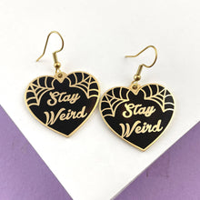 Load image into Gallery viewer, Stay Weird Black Heart Earrings