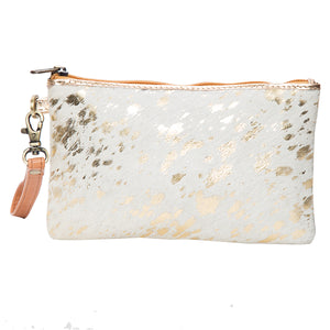 Toronto Cowhide Clutch - White and Gold Foil Leather